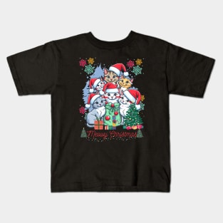 Merry Cristmas with red black cat Kids T-Shirt